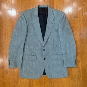 Vintage Burberrys Sport Coat Blazer Jacket Mens 42L Glen Plaid Gray Wool